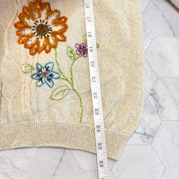 Alfred Dunner Embroidered Beaded Beige Fall Floral Cable Knit Womens XL Sweater - Picture 5 of 8